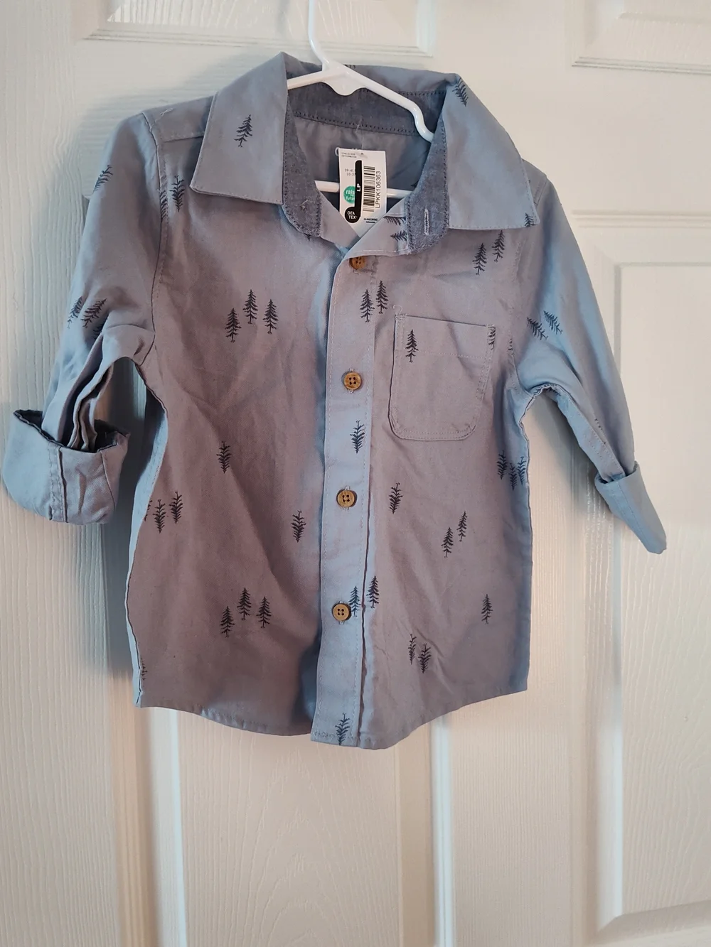 OshKosh B'gosh Light Blue Button-Down Shirt with Tree Motif
